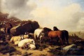 Chevaux et moutons de la côte Eugène Verboeckhoven animal